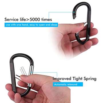 Durable 6PCS Carabiner Clips & Keyrings for Easy Organizing