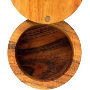 Kaizen Casa Acacia Wood Salt or Spice Box with Swivel Cover perfect for keeping table salt, gourmet salts, herbs or favorite seasonings, close at hand on your countertop.