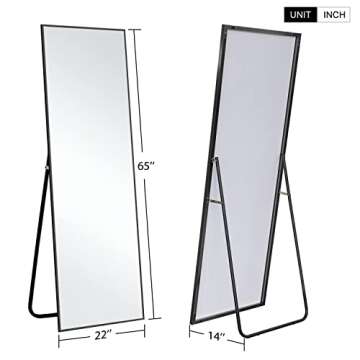 MIRUO Full Length, Floor Mirror Large Wall Mounted, Bedroom, Dressing Mirror Aluminum Alloy Thin Frame, Black, 65" x 22" (AMZVDJJ00371AAFN)