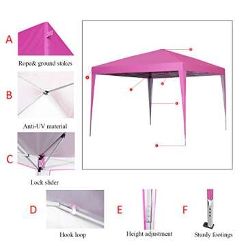 10 x 10 ft Pop-Up Canopy Tent Gazebo for Beach Tailgating Party (Pink2)