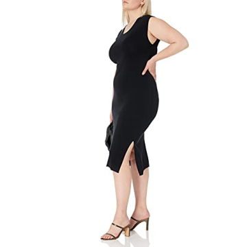The Drop Laila Power Shoulder Midi Dress in Black
