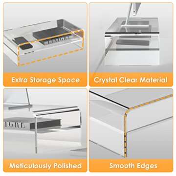 GoldOrcle Acrylic Monitor Stand Riser Clear Computer Monitor Stand (Big)