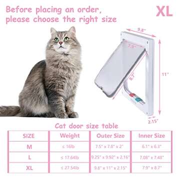 EGETOTA Cat Door Flap Extra Large (Outer Size 11" x 9.8"), 4 Way Locking for Interior Exterior Doors...