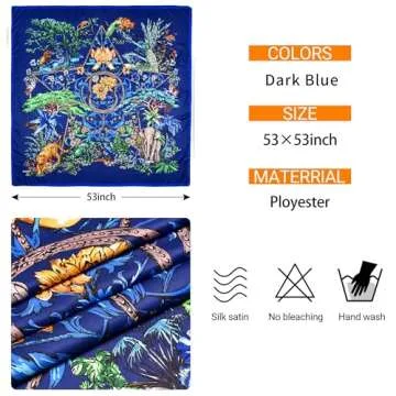 53” Large Head Scarf for Women - Silk Satin Scarf for Hair Wrapping at Night Bandana Square Scarf for Sleeping (Dark Blue)