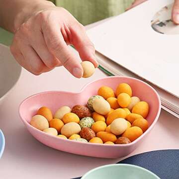 Golandstar 10pcs Heart Shaped Dinner Plates Dinnerware Dishes Set 6 Inch Food Plate Saucers Tray Fruits Snack Bowls BPA Free (Pink)