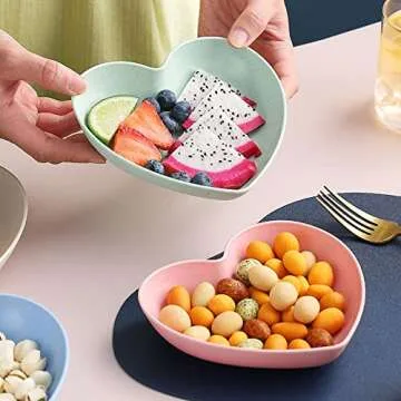 Golandstar 10pcs Heart Shaped Dinner Plates Dinnerware Dishes Set 6 Inch Food Plate Saucers Tray Fruits Snack Bowls BPA Free (Pink)