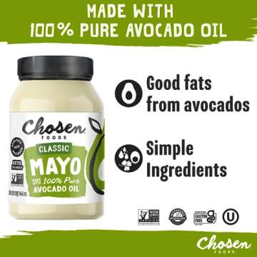 Chosen Foods 100% Avocado Oil-Based Classic Mayonnaise, Gluten & Dairy Free, Low-Carb, Keto & Paleo ...