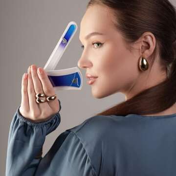 BONA FIDE BEAUTY Glass Nail File Manicure Set, 2-Pieces Blue Ergonomic Comfort Grip Bow Ergofile for Gentle & Efficient Filing, Nail Care Tools Genuine Czech Glass
