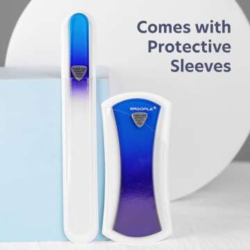 BONA FIDE BEAUTY Glass Nail File Manicure Set, 2-Pieces Blue Ergonomic Comfort Grip Bow Ergofile for Gentle & Efficient Filing, Nail Care Tools Genuine Czech Glass