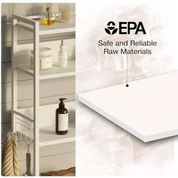 Rolanstar Over The Toilet Storage 4-Tier, Freestanding Bathroom Organizer, Sturdy Behind Toilet Rack with Hooks, Space-Saving Design, Fits Most Toilets, White