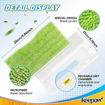 KEEPOW Reusable Mop Replacement Pads Refills Compatible with Shark Vacmop VM252 VM200 VC205 VM250, Reusable Wet and Dry mop Pads for Hardwood Floor Cleaning, Green, 6 Pack