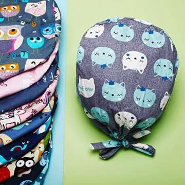 Geyoga Cute Animal Pattern Scrub Caps for Work