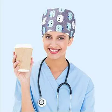Geyoga Cute Animal Pattern Scrub Caps for Work
