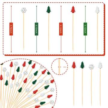 100pcs Xmas Tree Snowflake Cocktail Picks 4.7" Long Food Toothpicks Fruit Sticks Sandwich Appetizer ...