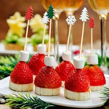 100pcs Xmas Tree Snowflake Cocktail Picks 4.7" Long Food Toothpicks Fruit Sticks Sandwich Appetizer Charcuterie Skewers, Made of Bamboo Wood, for Winter Snow Christmas Decoration Party Supplies