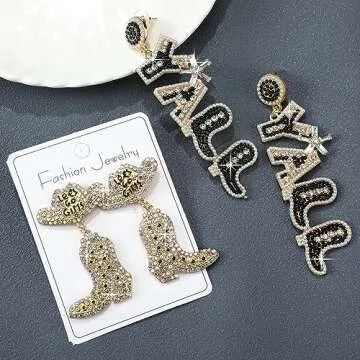 Junkin 6 Pairs Beaded Cowboy Earrings for Women Rhinestone Beads Boot Hat Drop Dangle Earrings Western Earrings(Chic)
