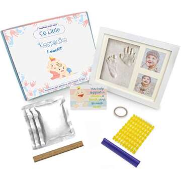 Co Little Baby Handprint & Footprint Kit (Date & Name Stamp) Clay Hand Print Picture Frame for Newborn - Best New Mom Gift - Foot Impression Photo Keepsake for Girl & Boy - White Feet Imprint Mold