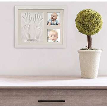 Co Little Baby Handprint & Footprint Kit (Date & Name Stamp) Clay Hand Print Picture Frame for Newborn - Best New Mom Gift - Foot Impression Photo Keepsake for Girl & Boy - White Feet Imprint Mold