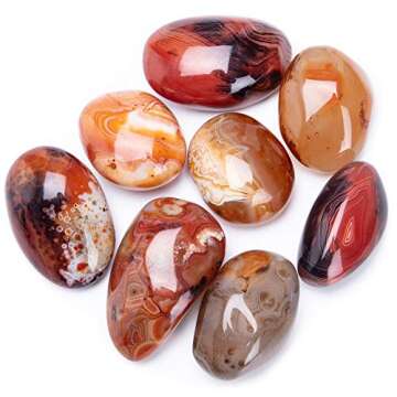 UFEEL Banded Agate Palm Stone Crystal Natural Chakra Reiki Polished Healing Oval Pocket Worry Stone Crystals for Anxiety Stress Relief Therapy