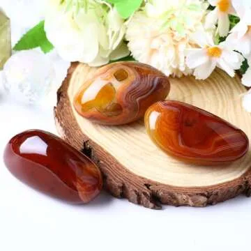 UFEEL Banded Agate Palm Stone Crystal Natural Chakra Reiki Polished Healing Oval Pocket Worry Stone Crystals for Anxiety Stress Relief Therapy