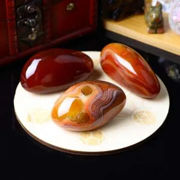 UFEEL Banded Agate Palm Stone Crystal Natural Chakra Reiki Polished Healing Oval Pocket Worry Stone Crystals for Anxiety Stress Relief Therapy