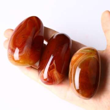 UFEEL Banded Agate Palm Stone Crystal Natural Chakra Reiki Polished Healing Oval Pocket Worry Stone Crystals for Anxiety Stress Relief Therapy