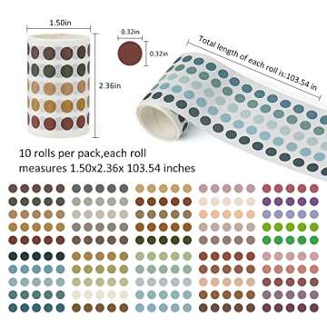 Ctpeng Washi Dot Stickers 10 Rolls,12500pcs 1/3" Inch Small Color Circle Stickers,Assorted Translucent Round Coding Stickers for Bullet Journals, Art Craft, Calendars