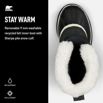 SOREL Women's Caribou Waterproof Boot - Black, Stone - 9