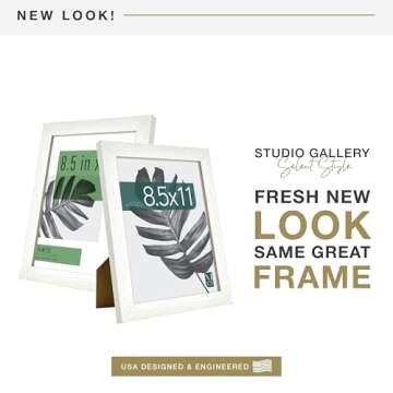 MCS Studio Gallery 8.5x11 Picture Frame White Woodgrain, Rectangle Photo Frame for Photos, Posters &...