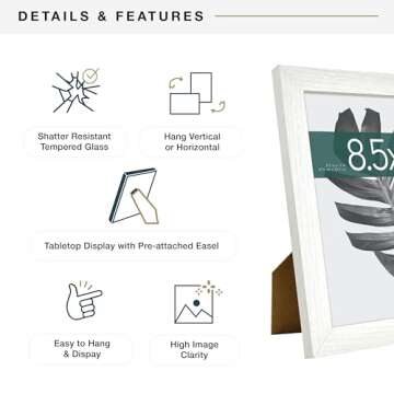 MCS Studio Gallery 8.5x11 Picture Frame White Woodgrain, Rectangle Photo Frame for Photos, Posters & Art Prints & Easel for Tapletop Display (2-Pack)