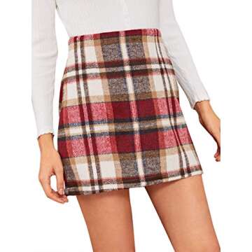 MakeMeChic Women's Plaid Skirt High Waisted Pencil Mini Skirt D Beige red L