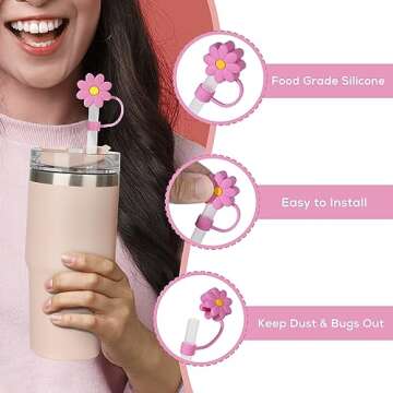 Straw Cover Cap 10MM for Stanley Cup Adventure Quencher 40oz, Reusable Silicone Stopper tips for Stanley Tumbler 30 oz, 20 oz, 12 oz Accessories, Fits 0.4 inch/10mm Drinking Straws (12 pcs)