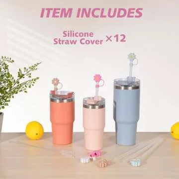Straw Cover Cap 10MM for Stanley Cup Adventure Quencher 40oz, Reusable Silicone Stopper tips for Stanley Tumbler 30 oz, 20 oz, 12 oz Accessories, Fits 0.4 inch/10mm Drinking Straws (12 pcs)