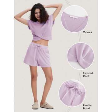 EXLURA Women's Summer 2 Piece Matching Shorts Sets Knit Sweater Short Sleeve Top and Shorts Lounge Set Sweatsuits Tracksuits