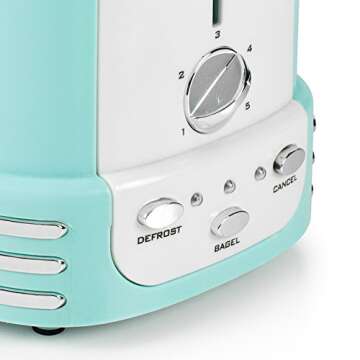 Nostalgia New and Improved Retro Wide 2-Slice Toaster Perfect For Bread, English Muffins, Bagels, 5 Browning Levels, With Crumb Tray & Cord Storage – Aqua, Turquoise