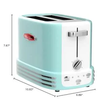 Stylish Nostalgia Aqua Retro Wide Toaster with 5 Settings