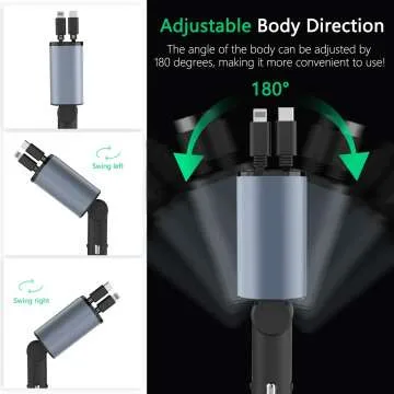 Fast USB C Retractable Car Charger - 100W Power