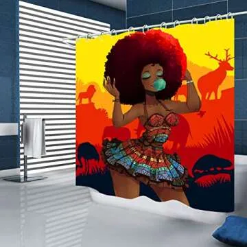 African American Shower Curtain Set, 4PCS Bathroom Decor