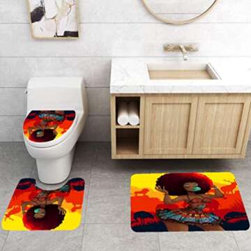 African American Shower Curtain Set, 4PCS Bathroom Decor