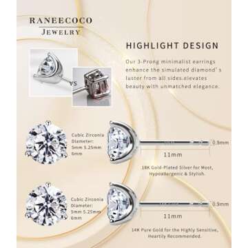 "STUNNING FLAME" 18K Gold Plated Silver Brilliant Cut Simulated Diamond Cubic Zirconia Stud Earrings(yellow-gold-plated-silver, 1.5)