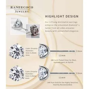 "STUNNING FLAME" 18K Gold Plated Silver Brilliant Cut Simulated Diamond Cubic Zirconia Stud Earrings(yellow-gold-plated-silver, 1.5)