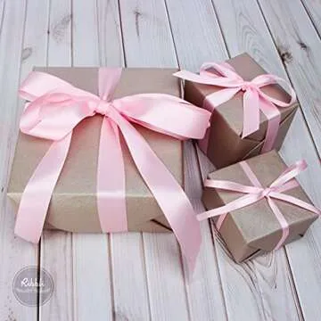 Ribbli 3 Rolls Double Faced Solid Satin Light Pink Craft Ribbon,Total 30 Yards,(1/4 Inch x 10-Yard,5/8 Inch x 10-Yard,1 Inch x 10-Yard),Use for Bows Bouquet,Gift Wrapping,Baby Shower