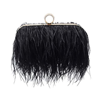 Miuco Women Feather Clutch Purse Shoulder Crossbody Bag Evening Handbags Black
