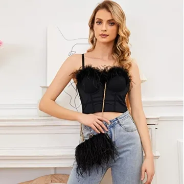 Miuco Women Feather Clutch Purse Shoulder Crossbody Bag Evening Handbags Black