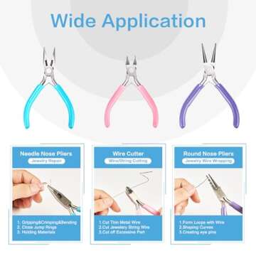 iWork Jewelry Pliers, 3pcs Pliers for Jewelry Making, Jewelry Pliers Set Includes Needle Nose Pliers/Round Nose Pliers/Wire Cutter for Jewlery Fixing, Beading, Barcelet, Earring, Ring, Necklace