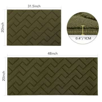 hicorfe Kitchen Rugs and Mats Set: Absorbent & Non-Slip Comfort in Oliver Green