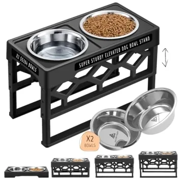AVERYDAY Large Elevated Dog Bowls Stand, Adjustable Four Heights Raised Dog Dish Holder with Two Sta...