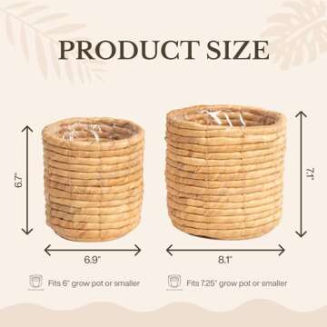 NEERGREVE Set of 2 Water Hyacinth Planter Pot Indoor for Plant, Flower Pot, Succulent Pot, Basket Planter, Decorative Pot Cover (Natural)