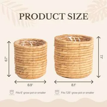 NEERGREVE Set of 2 Water Hyacinth Planter Pot Indoor for Plant, Flower Pot, Succulent Pot, Basket Planter, Decorative Pot Cover (Natural)