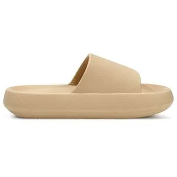 welltree Slides for Women Men Pillow Slippers Non-Slip Bathroom Shower Sandals Soft Thick Sole Indoor and Outdoor Slides,Khaki,6-7 Women/4.5-5.5 Men